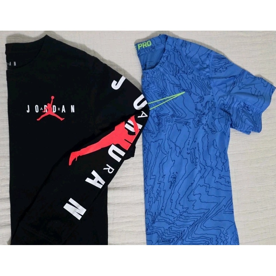 Nike Boys Shirt Lot Jordan Long Sleeve Pro Short Sleeve Blue Black Sz L New